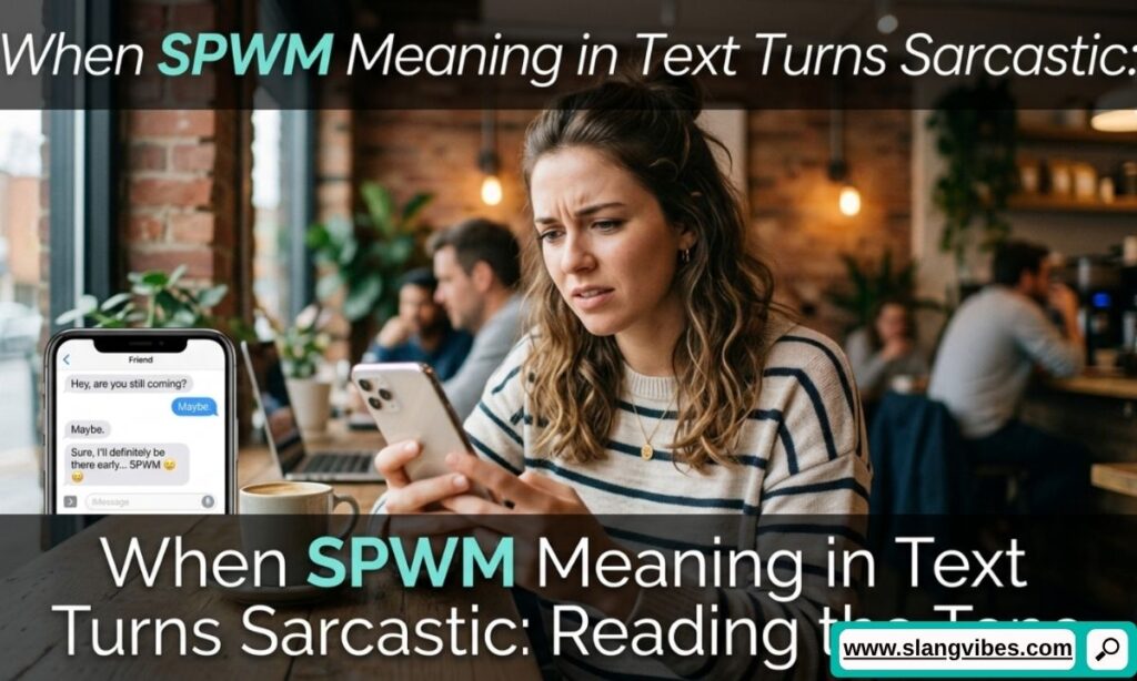 SPWM meaning in text used sarcastically in a chat conversation with emojis and social media messaging examples