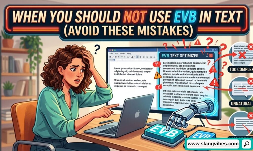 When not to use EVB in text with examples of texting mistakes and incorrect social media usage