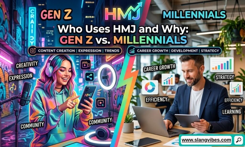 Gen Z and Millennials using HMJ in text messages and social media conversations on smartphones