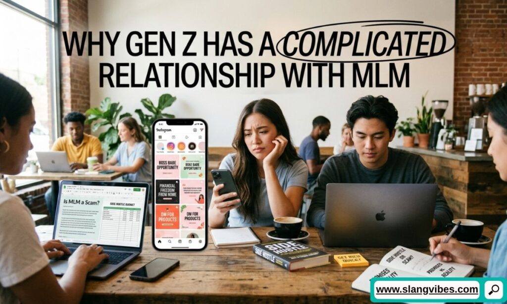Gen Z relationship with MLM in text showing social media slang, messaging culture, and online communication confusion
