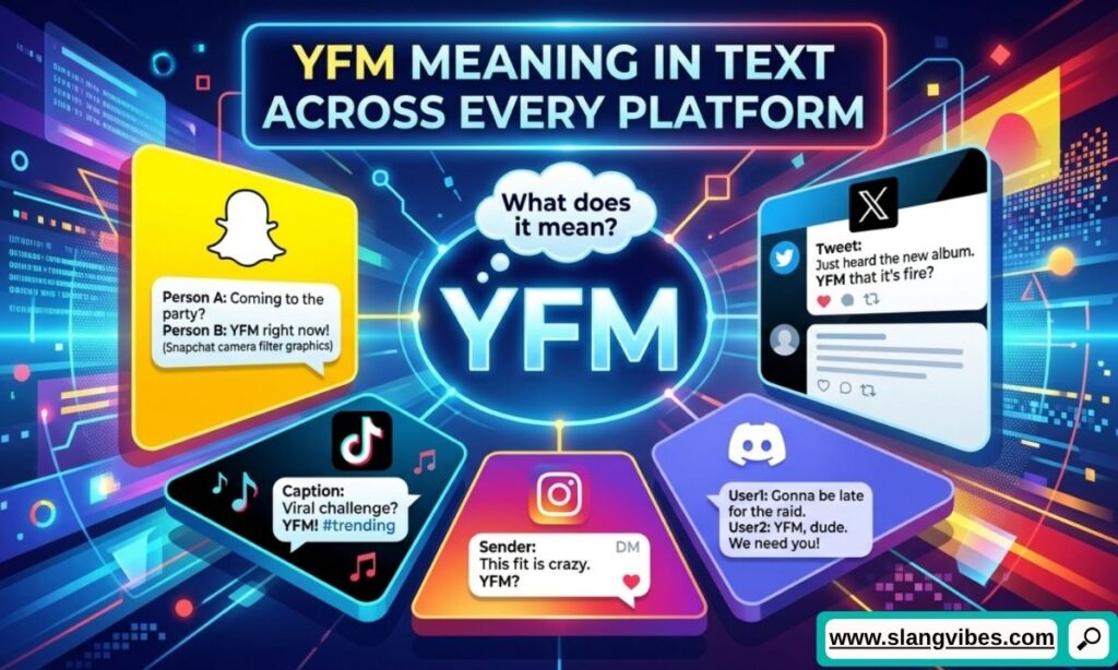YFM meaning in text across Snapchat TikTok Instagram Discord and Twitter X with social media chat examples