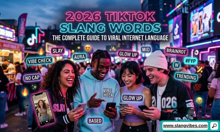 2026 TikTok slang words guide featuring viral internet language, Gen Z terms, trending phrases, and social media expressions.