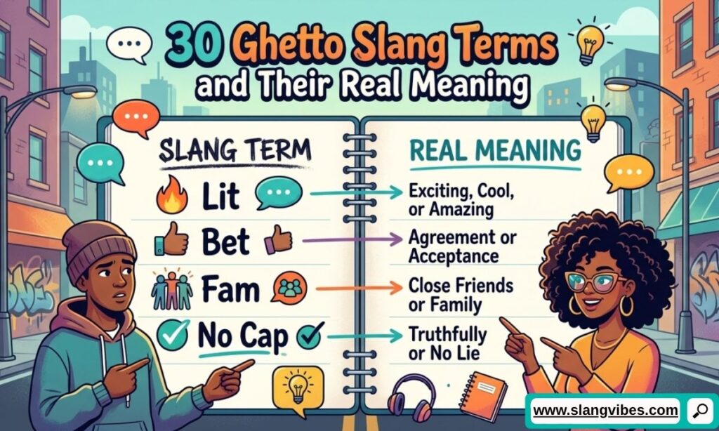 30 ghetto slang terms with real meanings, urban slang definitions, and everyday usage examples in a complete 2K26 guide.