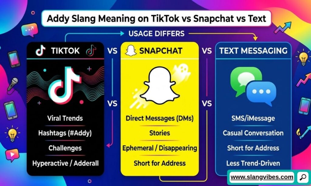 Addy slang meaning on TikTok vs Snapchat vs text messages showing how the term is used across different social media platforms.