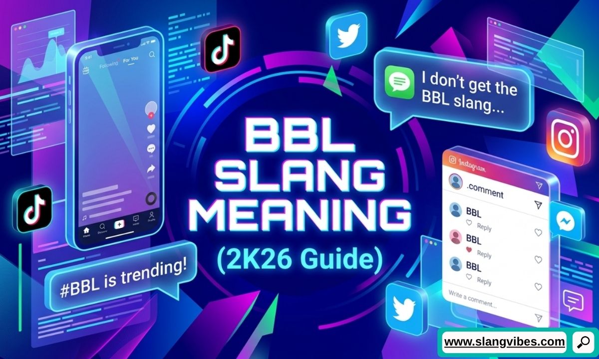 BBL Slang Meaning infographic explaining BBL meaning in text, TikTok, Instagram, and social media conversations