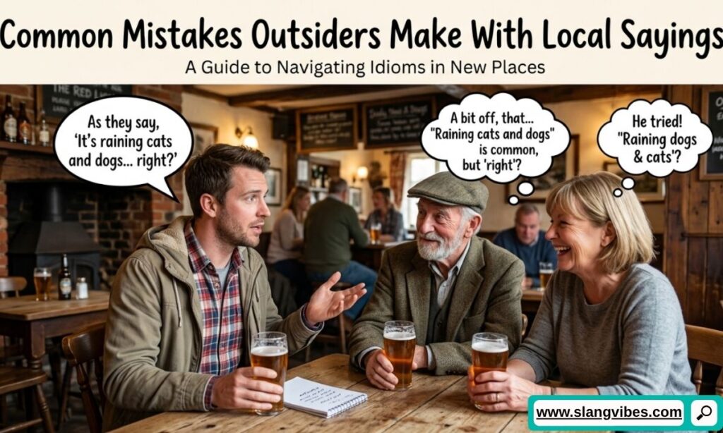 Traveler misusing New Orleans slang while locals explain authentic NOLA sayings and common Louisiana expressions