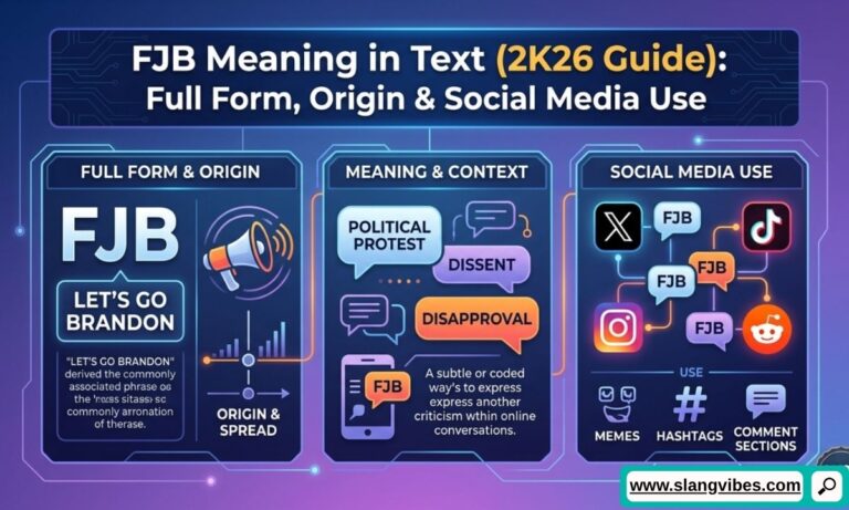 FJB Meaning in Text (2K26 Guide) showing the full form, origin, political slang, and social media use across major platforms.
