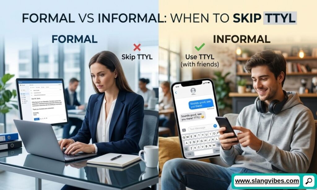 Formal vs informal use of TTYL in text with examples showing when to avoid this texting abbreviation