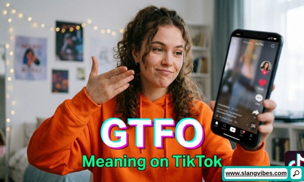 GTFO Meaning on TikTok explained with viral video captions, comments, and Gen Z texting slang examples.