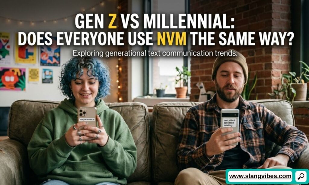 Gen Z vs Millennial use of NVM in chat showing differences in texting slang and online communication styles