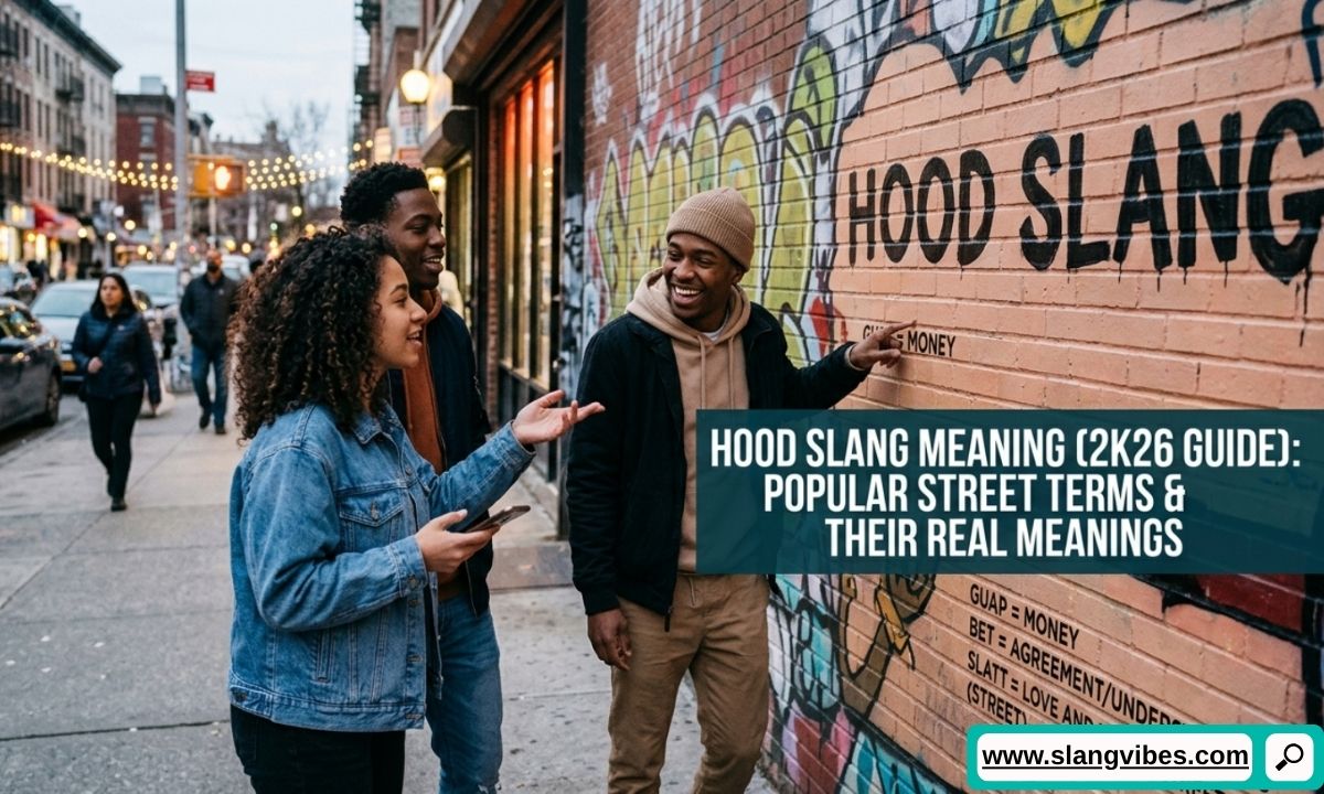 Hood slang meaning guide showing popular street slang terms, urban expressions, and modern social media language in 2K26