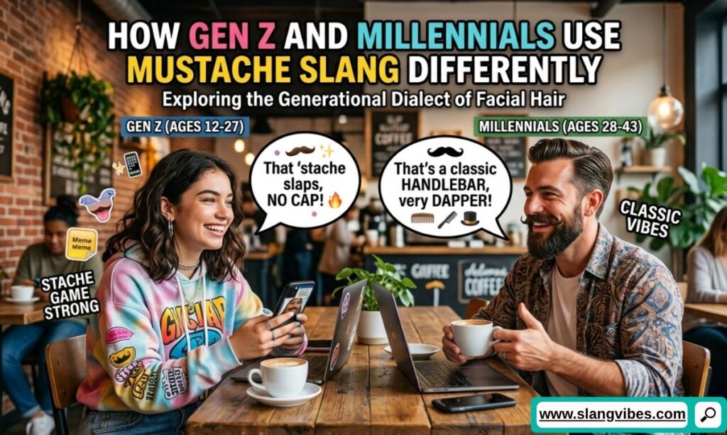 Gen Z vs Millennials using mustache slang with modern and classic facial hair nicknames compared