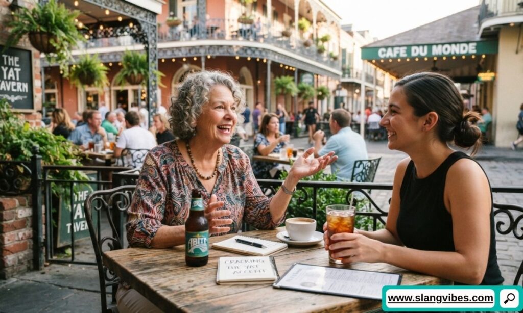 Person speaking with a Yat accent in New Orleans, showing local pronunciation and authentic NOLA speech patterns