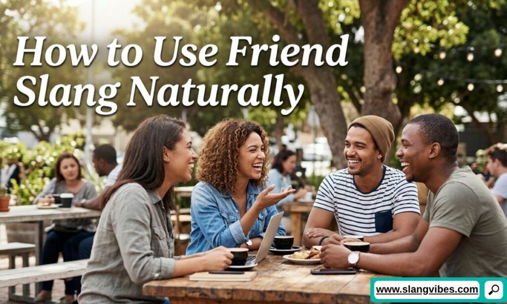 Guide showing how to use friend slang naturally in text messages, social media chats, and everyday conversations.