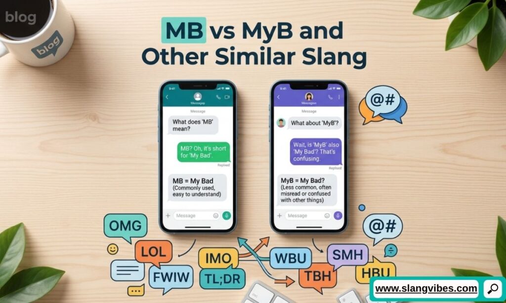 MB vs MyB and other similar slang terms explained with texting abbreviations and chat examples