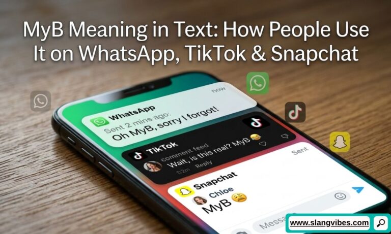 MyB Meaning in Text explained with WhatsApp, TikTok, and Snapchat chat examples and social media slang usage
