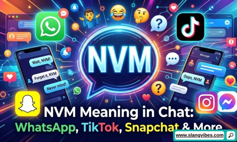 NVM meaning in chat across WhatsApp, TikTok, Snapchat, and Instagram with real texting examples and slang usage