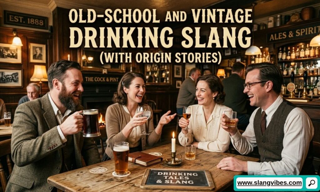 Old-school and vintage drinking slang with classic alcohol terms, historic liquor nicknames, and origin stories