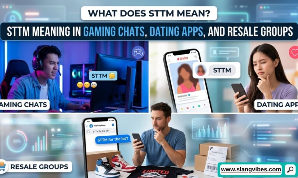 STTM meaning in gaming chats, dating apps, resale groups, online messaging, and digital conversations