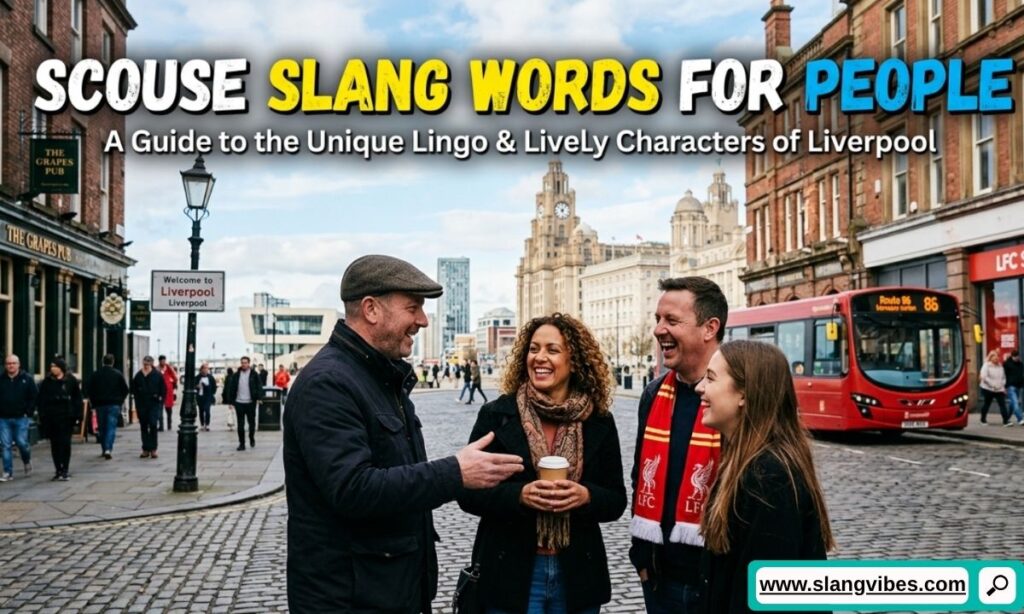 Scouse slang words for people featuring common Liverpool nicknames and Merseyside expressions with meanings.