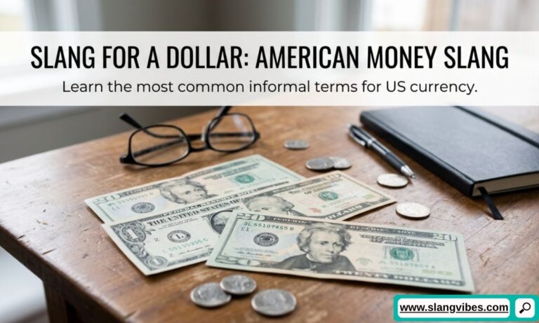 Slang for a dollar featuring popular American money slang like buck, greenback, cash, and dollar nicknames