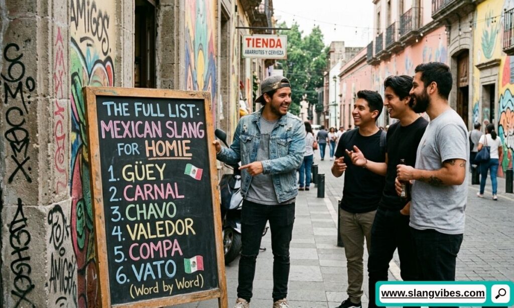 Complete list of Mexican slang for homie with popular friend nicknames and authentic Mexican Spanish slang words.