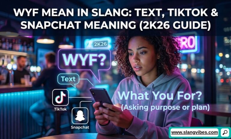 WYF mean in slang explained with texting conversation showing WYF meaning in text, TikTok, and Snapchat chat examples