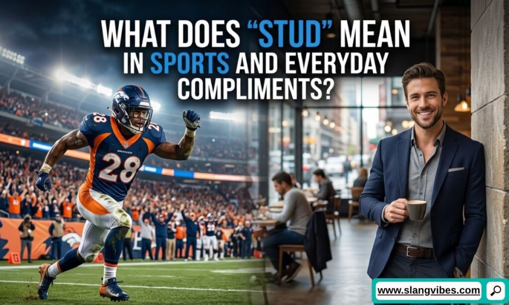 Athlete celebrating as teammates call them a stud, illustrating what stud means in sports and everyday compliments