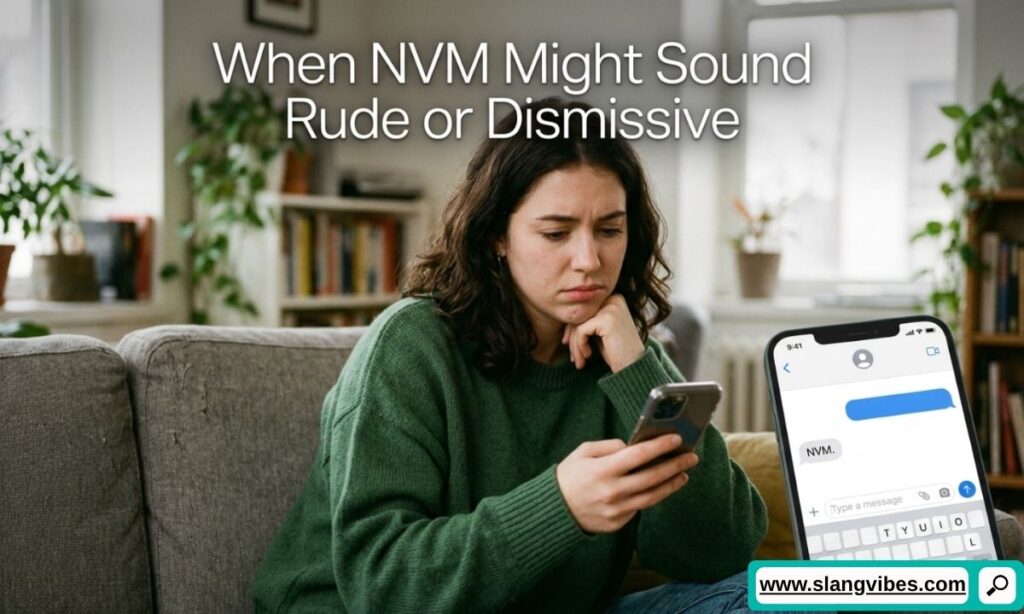 When NVM might sound rude or dismissive in text messages with examples of texting tone and proper usage