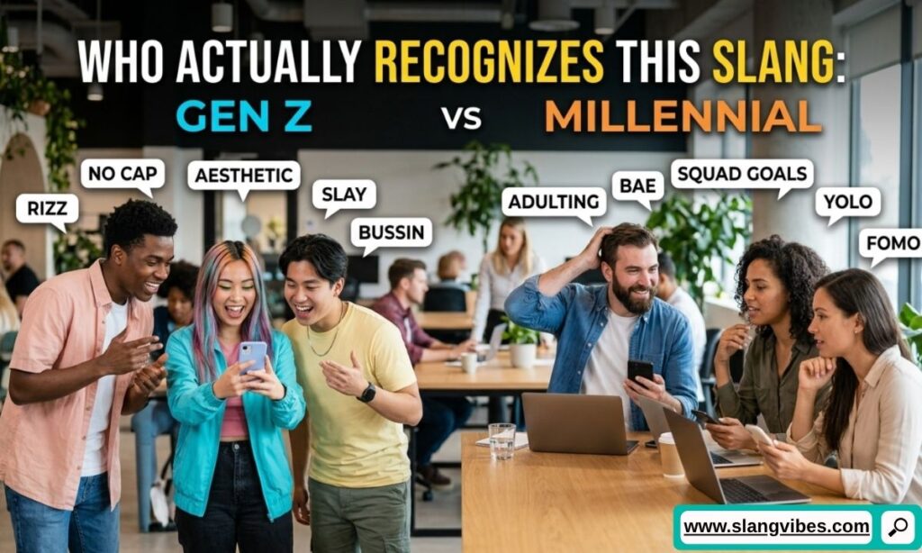 Gen Z and Millennial users comparing OF Page meaning and internet slang recognition across social media platforms