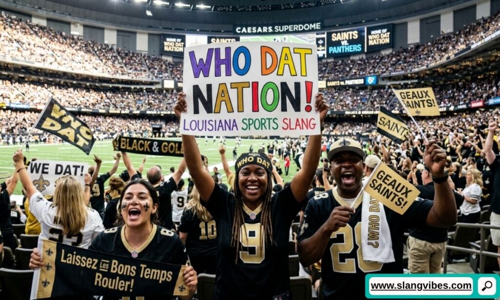 Who Dat Nation sports slang in Louisiana featuring Saints fan phrases, Louisiana football slang, and local sports lingo