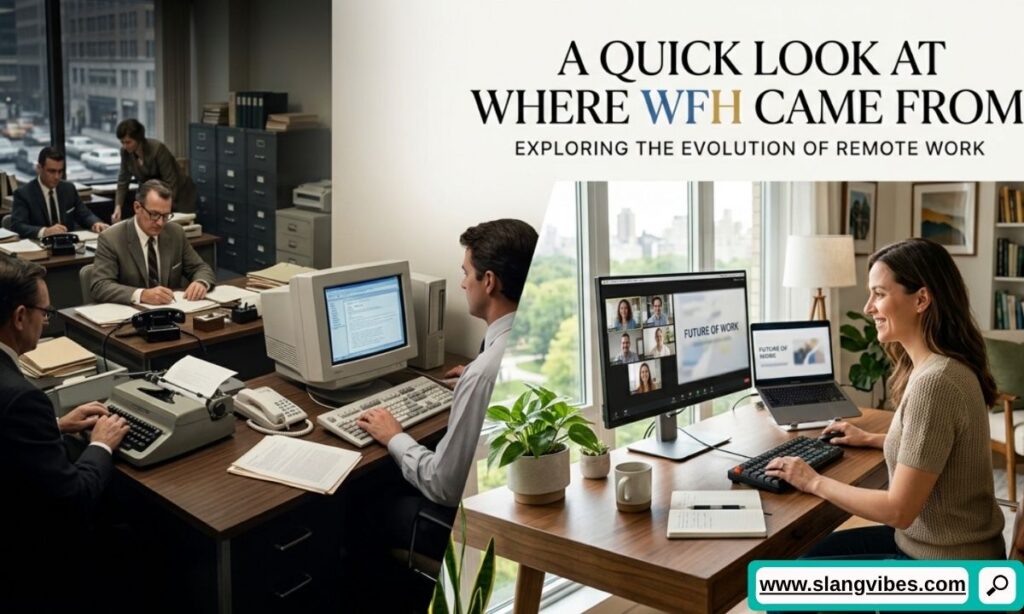 History of WFH showing the evolution of remote work from early telecommuting to modern home offices