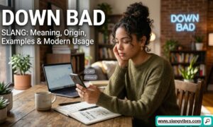 Down Bad slang meaning, origin, examples, and modern usage explained with social media text visuals.