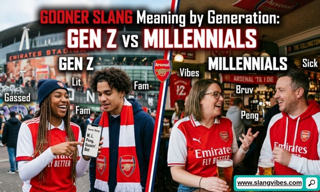 Comparison of Gooner slang meaning by generation, showing how Gen Z and Millennials use the term differently online.