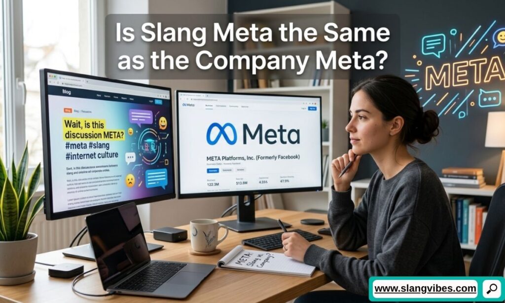 Difference between Meta slang meaning and Meta company explained with social media and internet culture examples