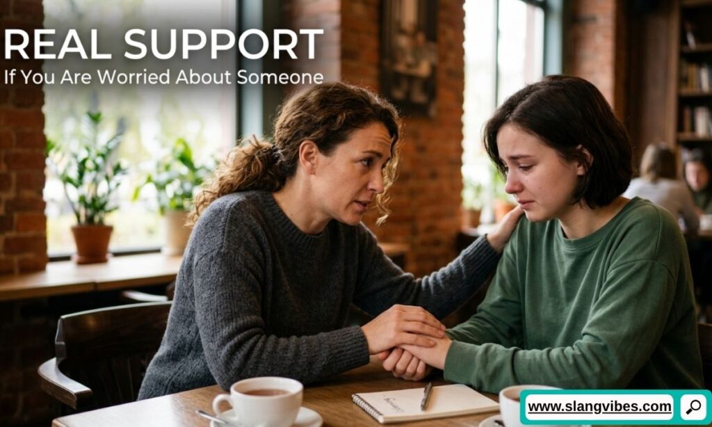 Supporting someone in emotional distress with trusted help, caring conversation, and mental health support resources