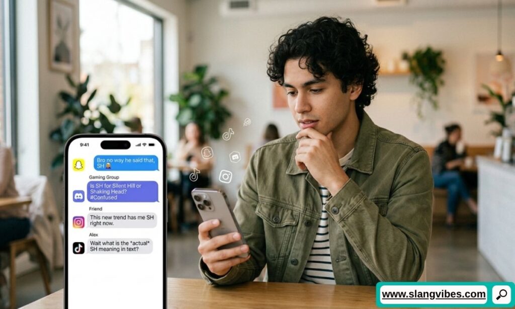 SH meaning in text across TikTok, Snapchat, Instagram, and Discord with chat examples and social media slang