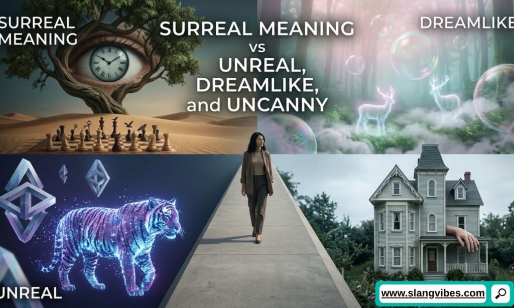 Surreal meaning vs unreal, dreamlike, and uncanny explained with clear examples