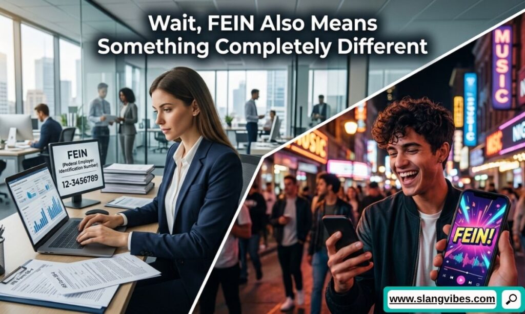 FEIN meaning explained with different definitions, slang usage, and context