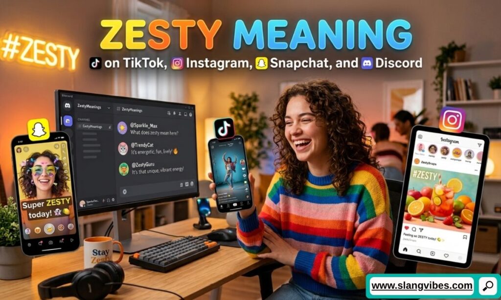 Zesty meaning on TikTok, Instagram, Snapchat, and Discord explained with Gen Z slang examples and social media context.