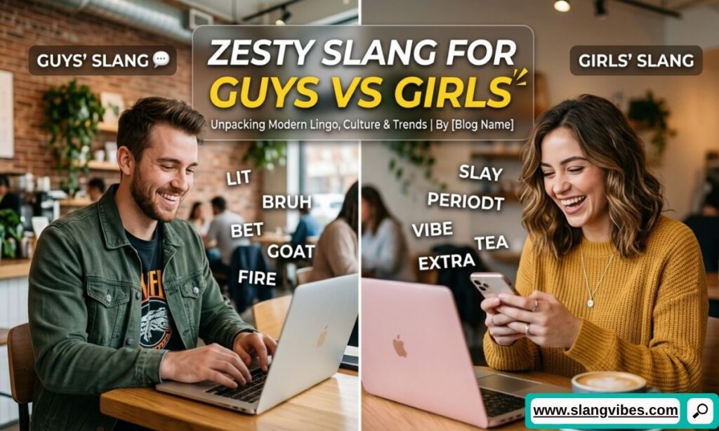Zesty slang for guys vs girls comparison showing how Gen Z uses the term differently on TikTok and social media.