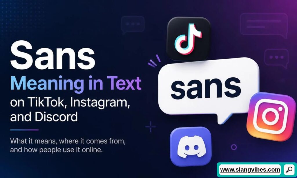 Speech bubble with sans text surrounded by TikTok, Instagram, and Discord app logos.