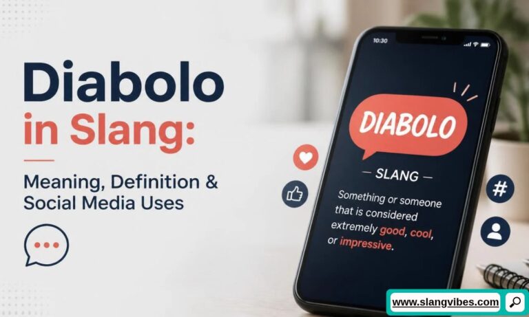 Smartphone displaying a definition of Diabolo as slang for something extremely good, cool, or impressive.