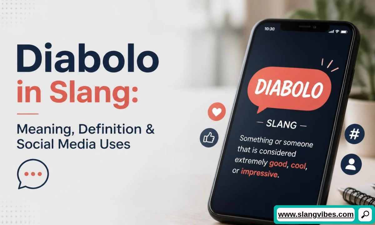 Smartphone displaying a definition of Diabolo as slang for something extremely good, cool, or impressive.