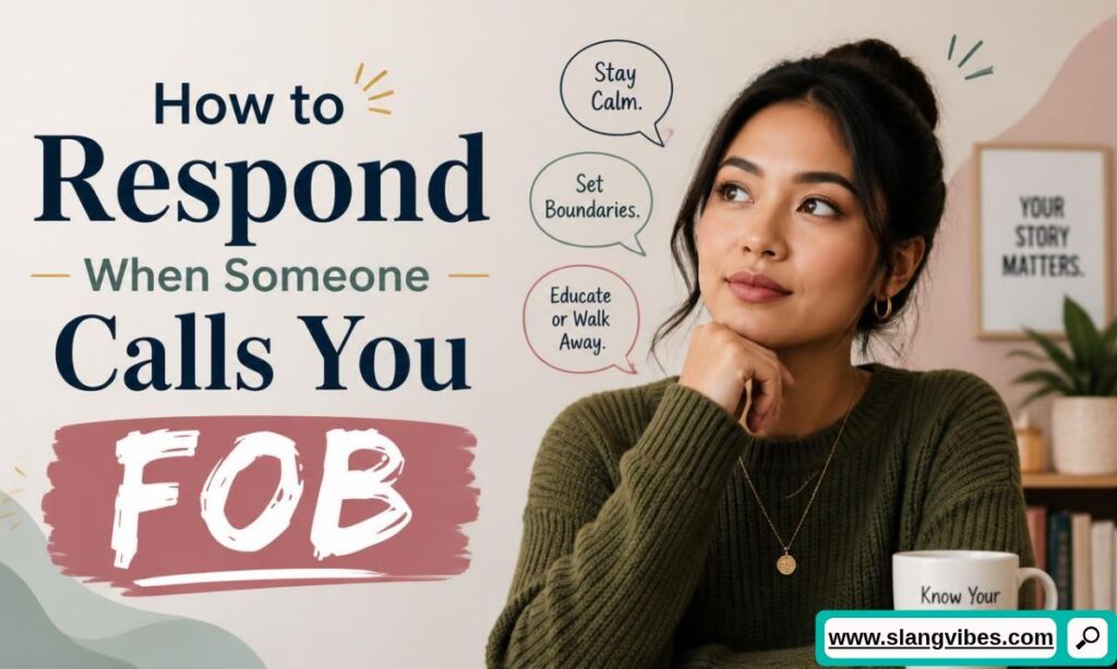 Woman thinking next to text on how to respond when someone calls you something with speech bubbles for staying calm, setting boundaries, and walking away.   