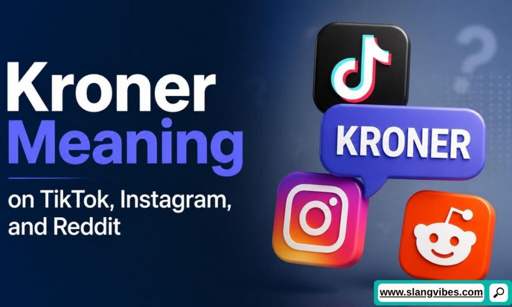 3D TikTok, Instagram, and Reddit app icons floating around a purple speech bubble labeled KRONER.